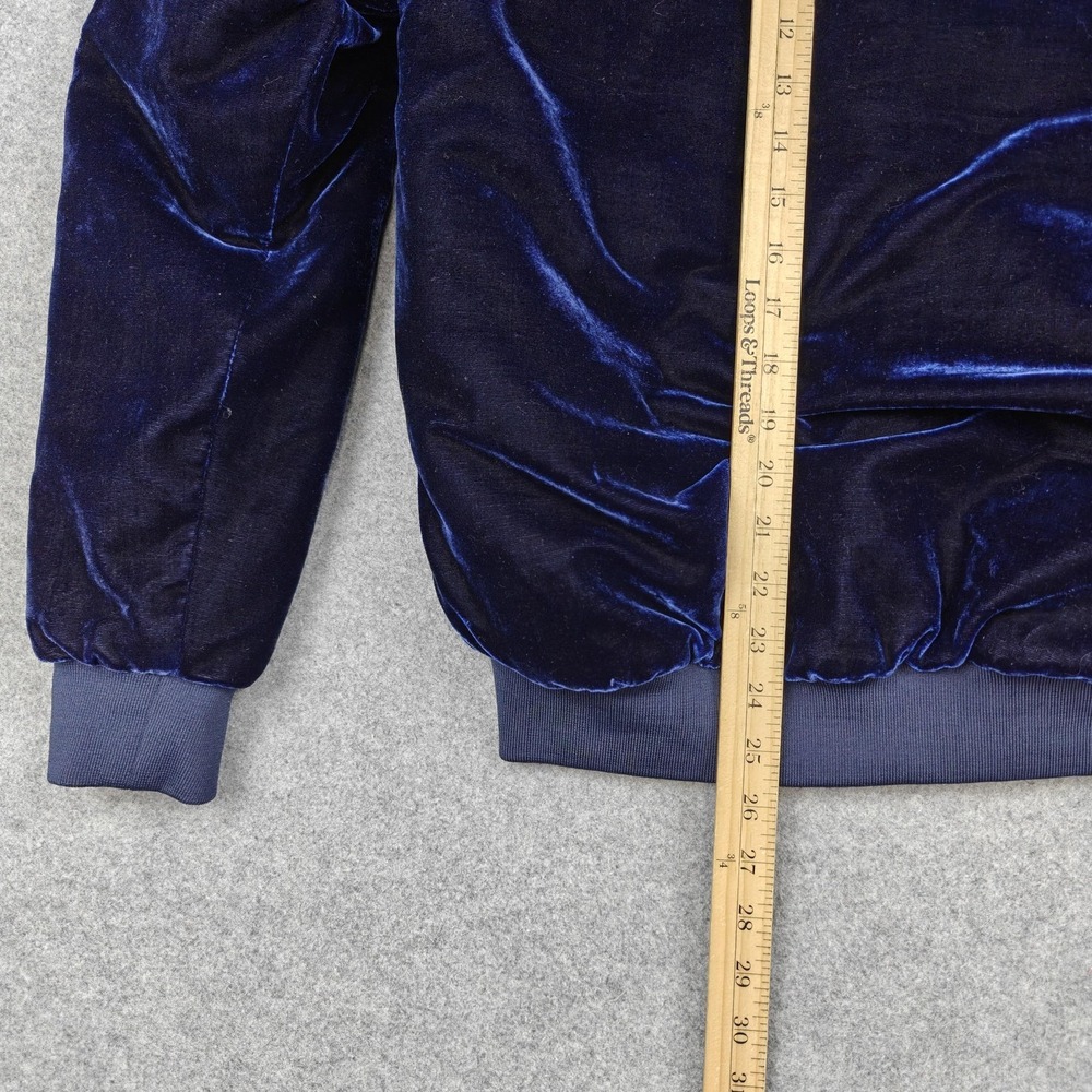 Reves Jacket Mens Medium Blue Velvet Bomber Full Zip Lined Pockets Rib Knit - Picture 8 of 10